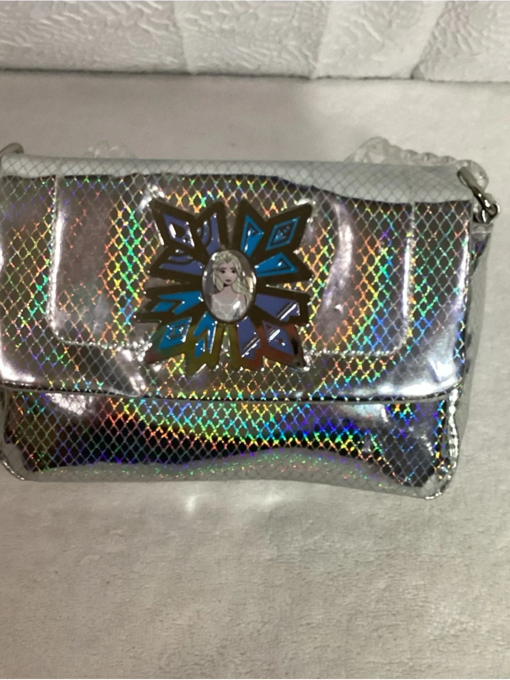 Disney Store Silver Reflective FROZEN Elsa Shoulder Bag EUC Holographic Cute